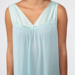 Blue Nightgown Lingerie Slip Dress S Babydoll Mini Embroidered Pastel
