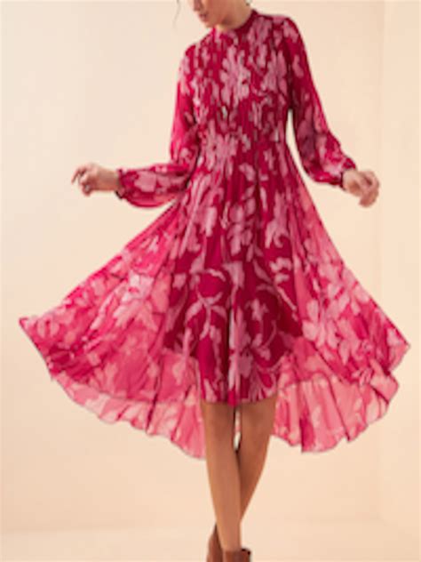 Buy Antheaa Floral Printed High Neck Puff Sleeves Pleated Detailed