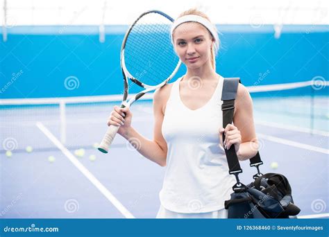 Blonde Tennis Player In Court Stock Photo Image Of Motivated Hobby