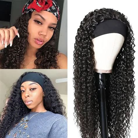 Dlme Deep Curly Headband Wigs For Black Women 24 Inch Human Synthetic