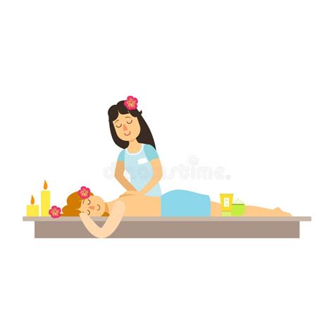 Woman Having A Massage With Massage Oil In A Spa Colorful Cartoon