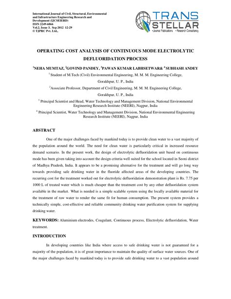 evaluation  operational parameters involved  electrolytic
