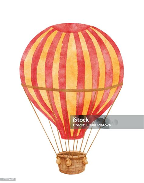 Vintage Hot Air Balloon Watercolor Illustration Isolated On White Stock