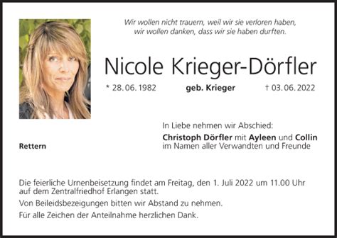 Nicole Krieger D Rfler Traueranzeige Trauer Infranken De