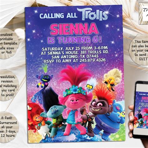 Trolls World Tour Birthday Invitation Etsy