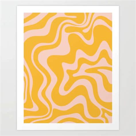 Liquid Swirl Retro Abstract Pattern In Mustard Orange And Light Blush Pink Art Print Pink Art