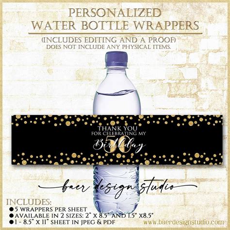 Black And Gold Water Bottle Labels 50th Birthday Water Bottle Etsy