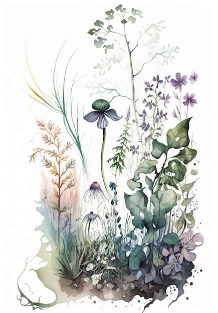 Premium AI Image | A watercolor painting of a garden with a variety of ...