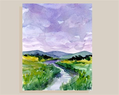 Watercolor River Landscape Painting PRINT Dreamscape - Etsy