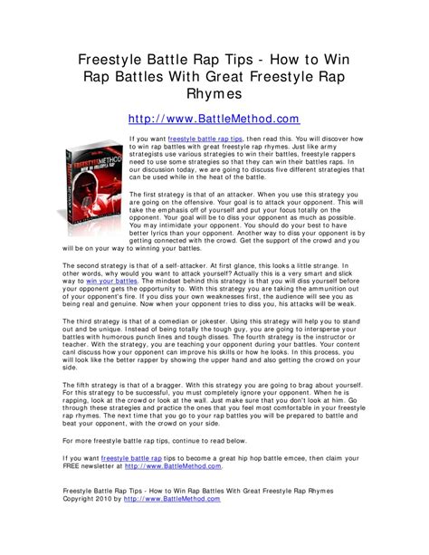 Freestyle Battle Rap Tips - How to Win Rap Battles With Great Freestyle Rap Rhymes by Mike . - Issuu