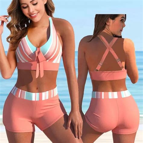 New Female Summer Striped Print Bikini Sets Swimsuit Women Sexy Bathing Suit Two Piece Set