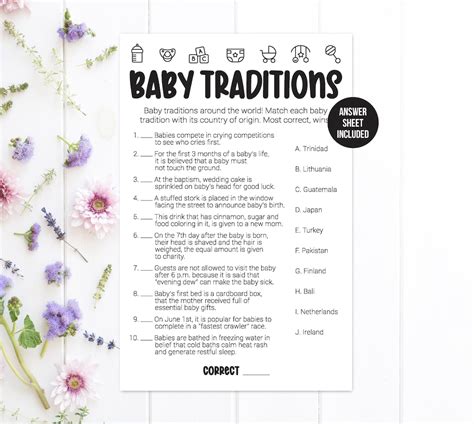 Baby Traditions Around The World Baby Shower Game Simple Black And