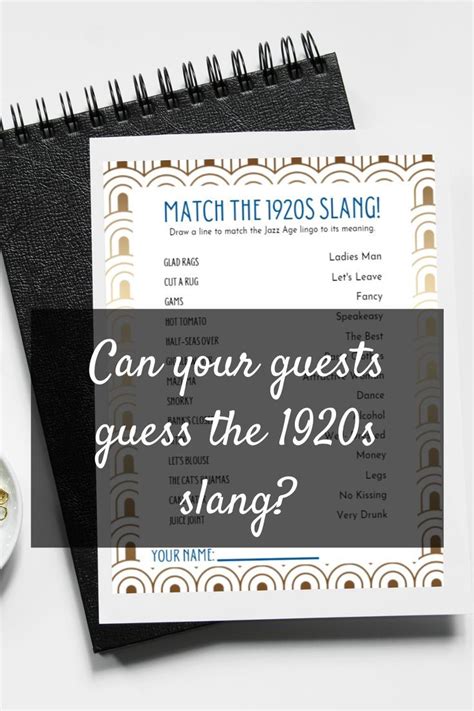 Roaring 20s Match The Slang Game Printable For Gatsby Art Deco Bridal