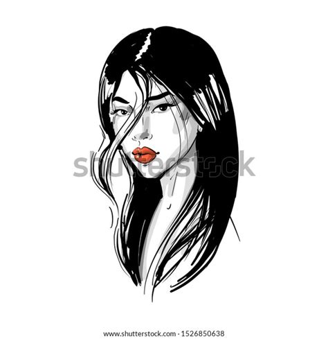 Young Asian Girl Red Lips Long Stock Vector Royalty Free 1526850638