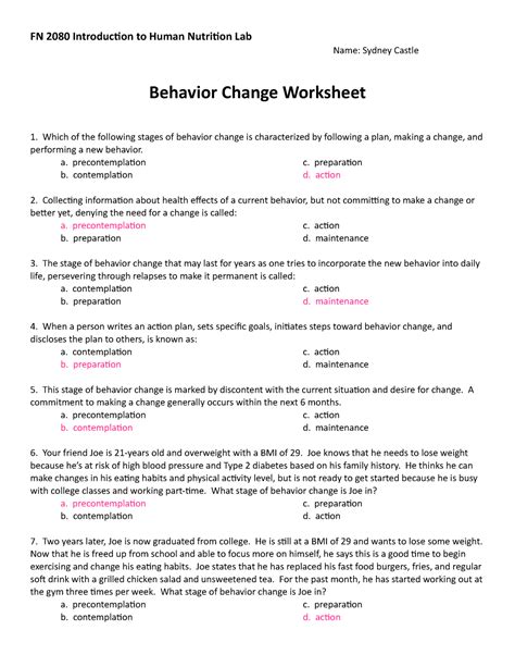 Stages Of Change Worksheet – E Street Light