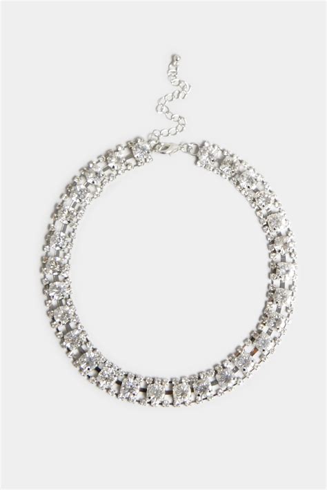 Silver Diamante Choker Necklace Yours Clothing