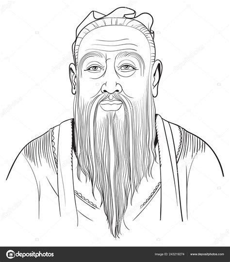 Confucius Vector Portrait Line Art Illustration Stock Illustration By