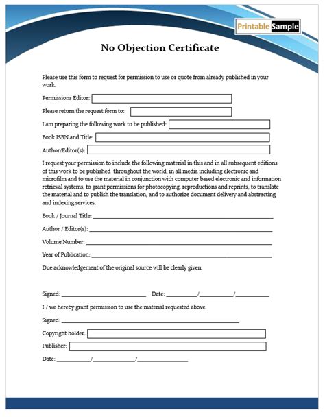 Free Sample No Objection Certificate Templates Printable Samples