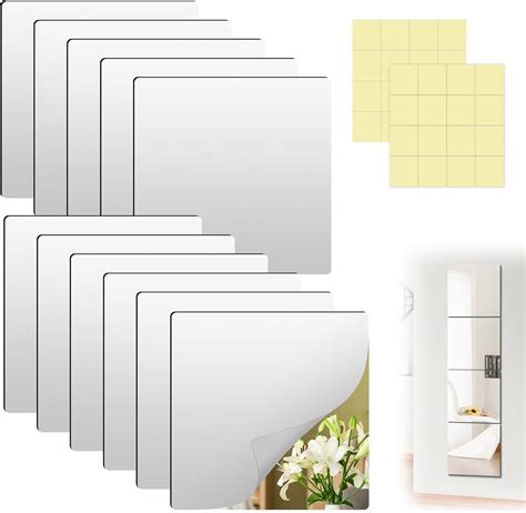 Aila 12 Pack Self Adhesive Mirrors Thickened Acrylic Mirror Tiles