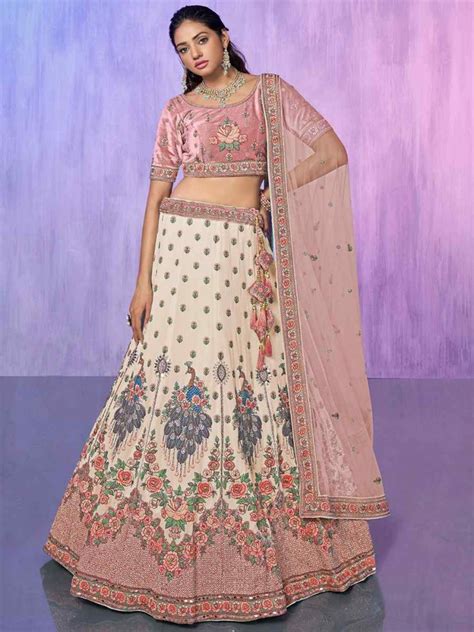 White Velvet Embroidered Bridal Reception Heavy Border Lehenga Choli