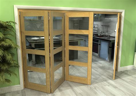 3146 X 2070 Oak 4L Unfinished Internal Folding Door System With Clear Glass