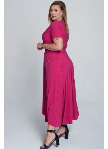 Asymetryczna Sukienka Laprim Zarana Delux Maxi Fuksja Plus Size Kolor