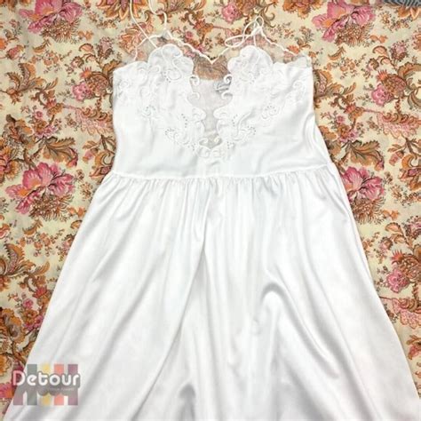 Vintage S Slip Dress Linda Soft Lingerie Full Length White Sexy Underdress Spaghetti Strap