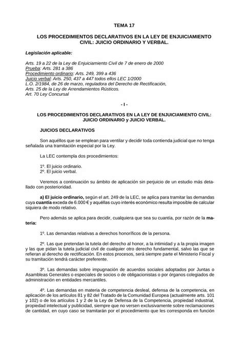 PDF TEMA 17 LOS PROCEDIMIENTOS DECLARATIVOS EN LA LEY DE En