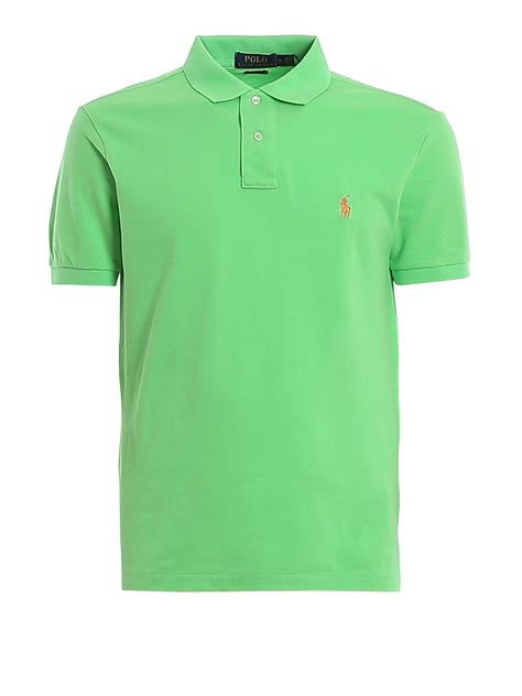 Polo Shirts Polo Ralph Lauren Green Slim Fit Cotton Pique Polo 710536856212