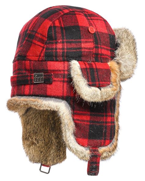 Buffalo Check Rabbit Fur Aviator Hat for Men: FurHatWorld.com