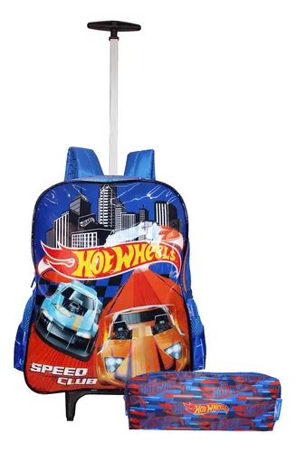 Kit Mochila Hot Wheels Meninos Estojo Escolar Rodinhas Nova Parcelamento Sem Juros