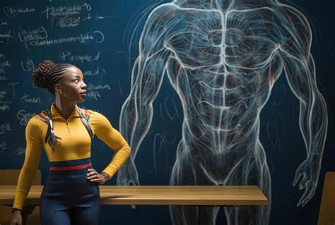 Premium Photo Woman Standing In Front Of Chalk Board With Muscles