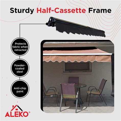 Aleko Motorized Led 10 X 8 Ft Half Cassette Retractable Awning Sand Overstock