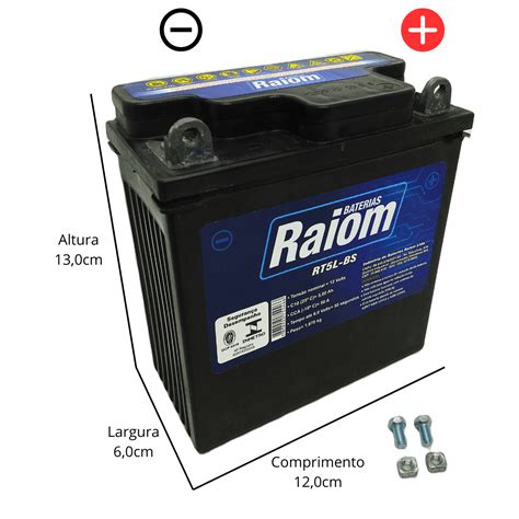 Bateria De Moto Raiom Rt5l Bs 5ah 12v Selada