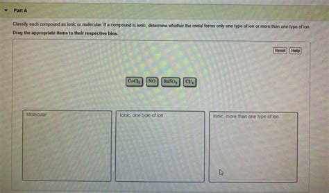 Solved Part A Classify Each Compound As Ionic Or Molecular Chegg