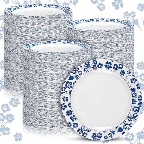 Amazon Vesici Count Paper Plates Inch Bulk Blue And White