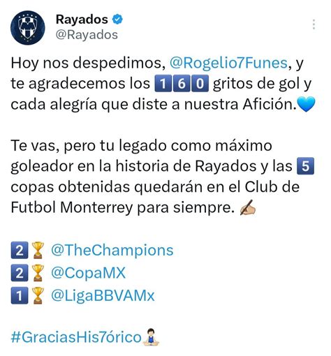 Rayados Hace Oficial Salida De Rogelio Funes Mori