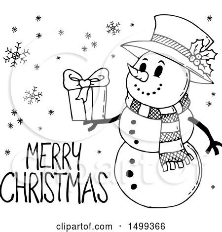 Clipart of a Black and White Snowman with a Merry Christmas Greeting ...