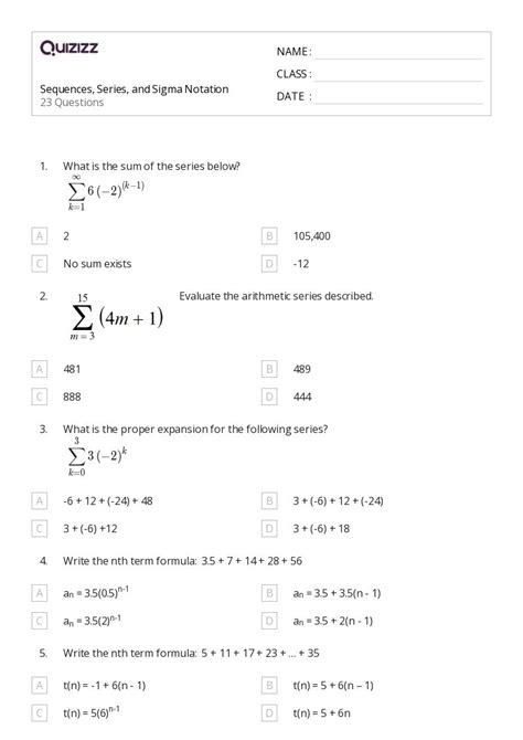 Sigma Notation Worksheets For Th Grade On Quizizz Free Printable