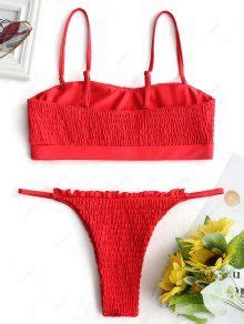 Strapless Ruffles Smocked String Bikini Set In RED ZAFUL 2025