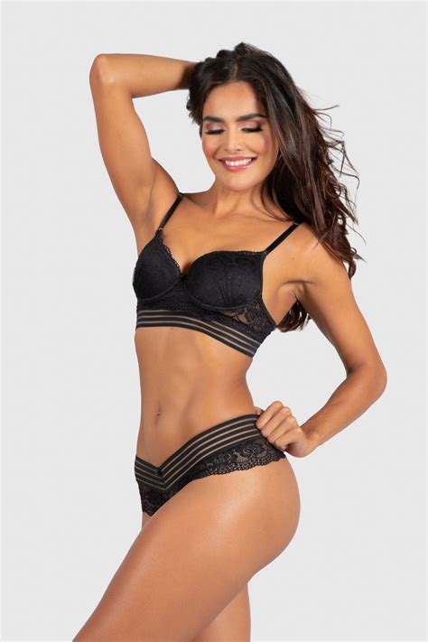 Conjunto Lingerie Perla Preto Ref P E Kaisan