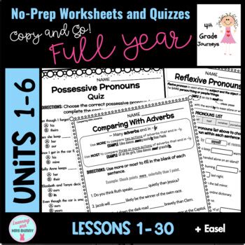 Grade Journeys Grammar Worksheets Quiz Easel Full Year Bundle