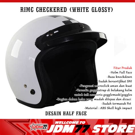 Helm Sepeda Motor Retro Rimc Checkered White Putih Half Face Klasik