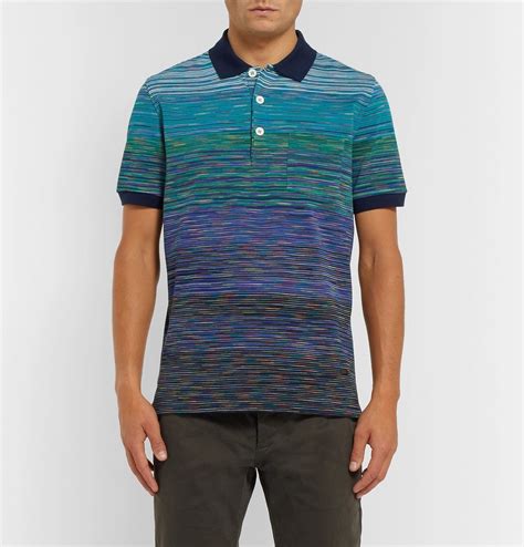 Missoni Slim Fit Space Dyed Cotton Piqué Polo Shirt Men Blue Missoni