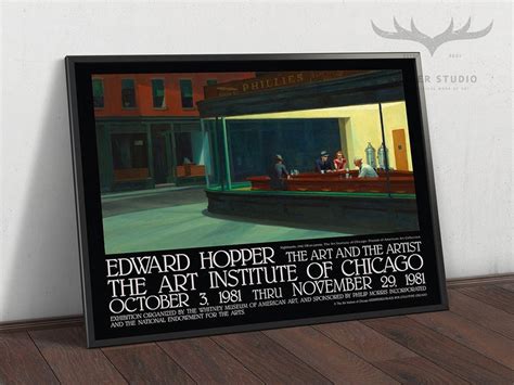 Edward Hopper Exhibition Poster Nighthawks Print American Etsy