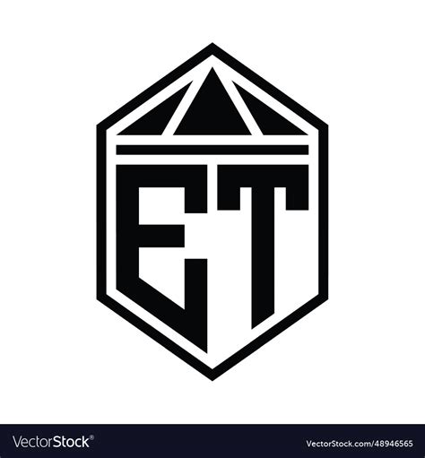 Et Letter Logo Monogram Simple Hexagon Shield Vector Image