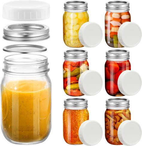 16 Oz 6 Pack Glass Mason Jars With Airtight Lids Clear Canisters For Kitchen Storage And