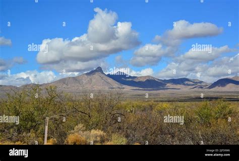 New Mexico desert landscape, high mountains in the background of the ...