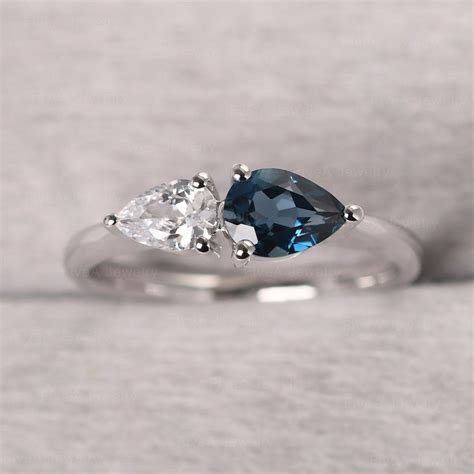Handmade 2 Stones Promise Ring Pear Shaped November Birthstone Ring