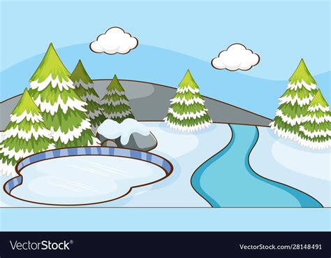 Scene with pine trees in snow Royalty Free Vector Image